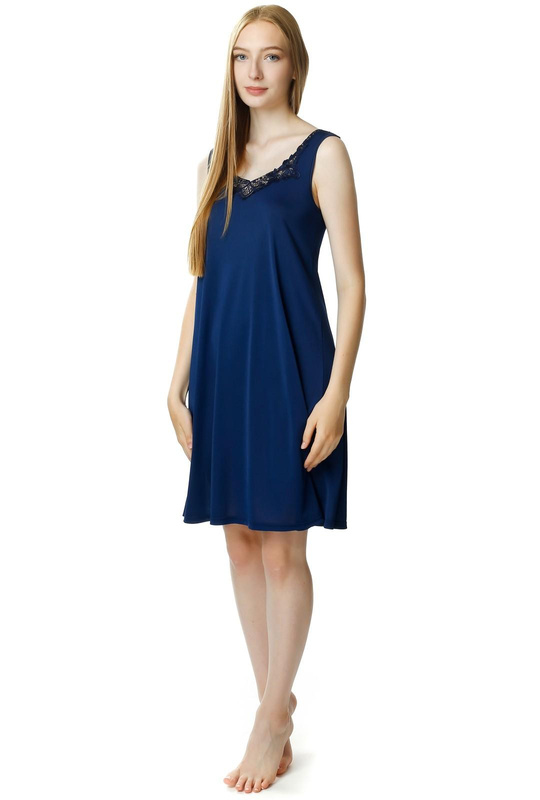 Koszulka damska nocna AURORA z ładnym dekoltem 6385 granatowy - Mewa
