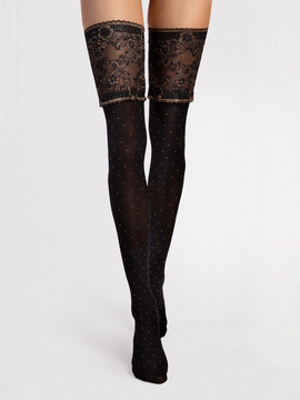 Czarno złote ozdobne pończochy samonośne Fiore NOTTE 40 DEN