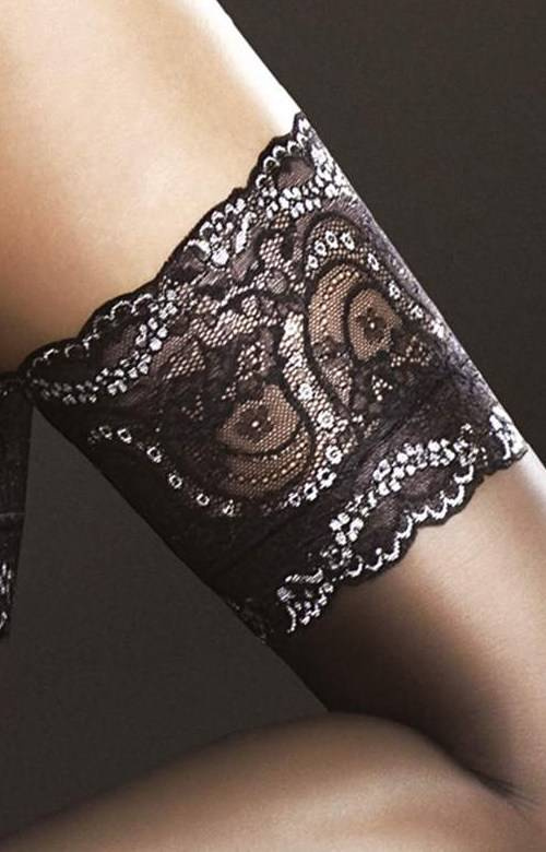 Samonośne pończochy Fiore SANDRINE 20DEN z szeroką koronką black