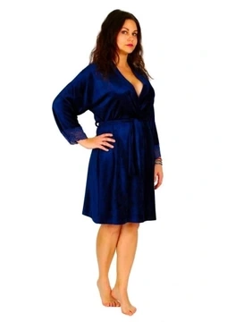 Krótki szlafrok z koronką De Lafense 457 MILAGROS granat