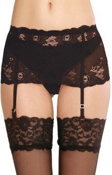 Ozdobny czarny pas do pończoch De Lafense 945 Babette z szeroką koronką S-4XL