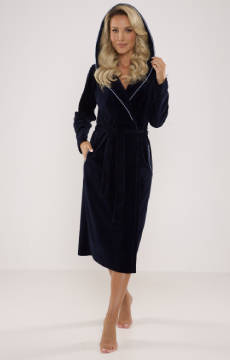 Długi welurowy szlafrok damski z kapturem De Lafense 664 Lydie