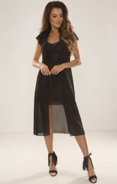 Długi szyfonowy peniuar z krótkim rękawem De Lafense 470 Alison