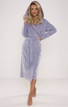 Długi welurowy szlafrok damski z kapturem De Lafense 664 Lydie