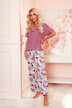 Piżama De Lafense 720 FINESS krótki rękaw, spodnie RÓŻE